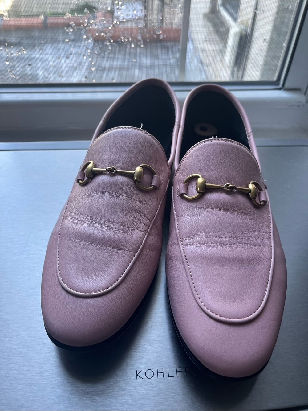 Gucci Pink Leather Horsebit Loafers